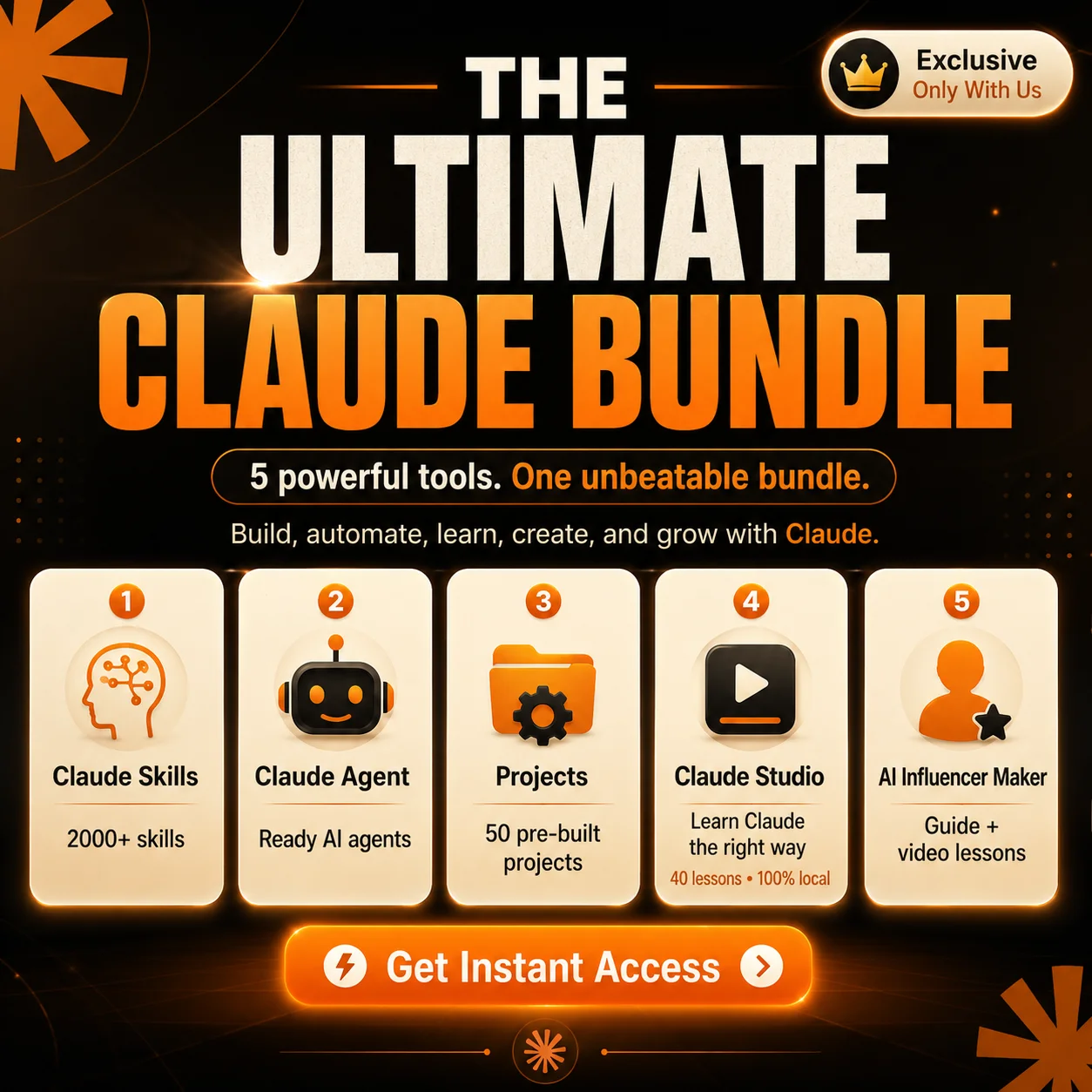 The Ultimate Claude Bundle — Skills + Agents + Projects + Studio + AI Influencer Creator